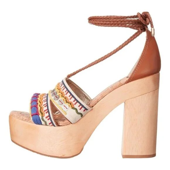 Sam Edelman Mel Embroidered Wooden Platform Fall Chic Sandal Multi Color - Picture 2 of 16